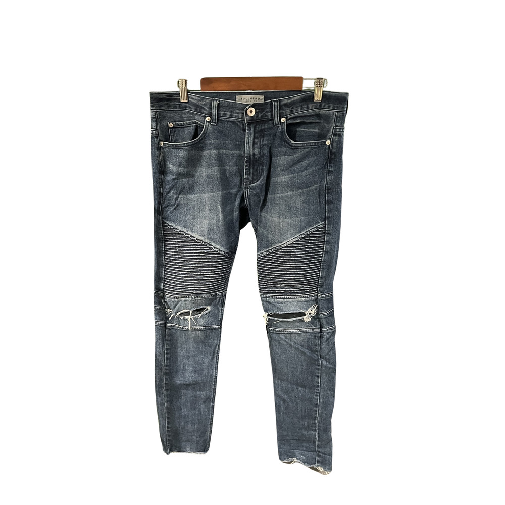 Bullhead Denim Co Stacked Skinny Ripped Jeans Raw Hem Medium Wash Size 32